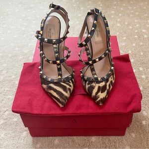 valentino Leopard Calf Hair Rockstud Heels